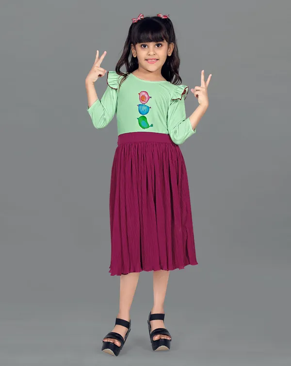 Wine_Lycra_Georgette_Knee_Length_Dresses_For_Girls