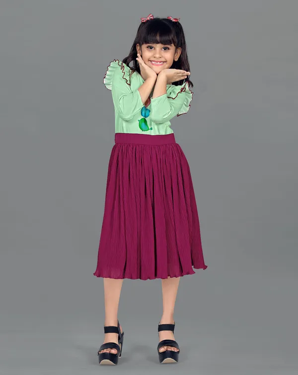 Wine_Lycra_Georgette_Knee_Length_Dresses_For_Girls