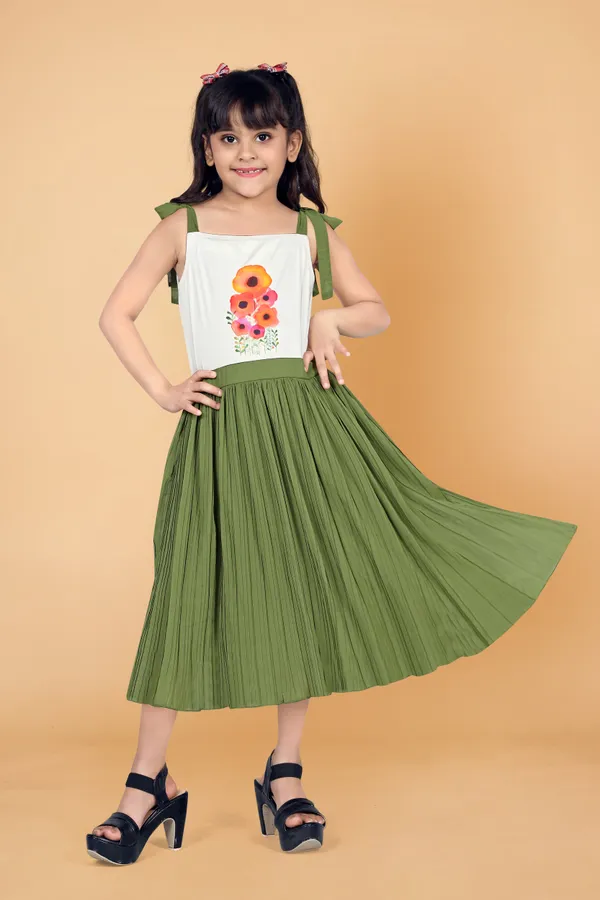 Olive_Lycra_Georgette_Knee_Length_Dresses_For_Girls
