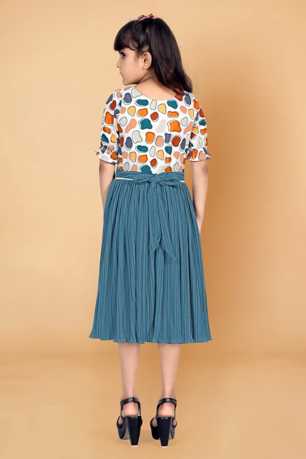Teal_Blue_Lycra_Georgette_Knee_Length_Dresses_For_Girls