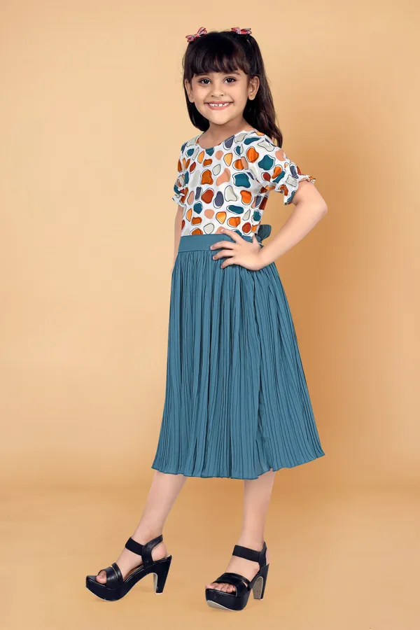 Teal_Blue_Lycra_Georgette_Knee_Length_Dresses_For_Girls