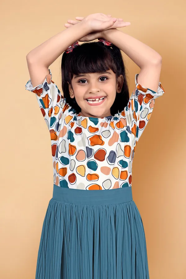Teal_Blue_Lycra_Georgette_Knee_Length_Dresses_For_Girls
