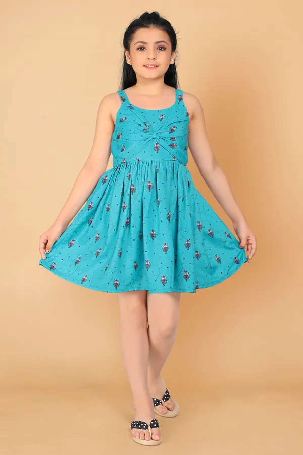 Teal_Blue_Rayon_Above_Knee_Length_Fit_And_Flared_Dresses_For_Girls