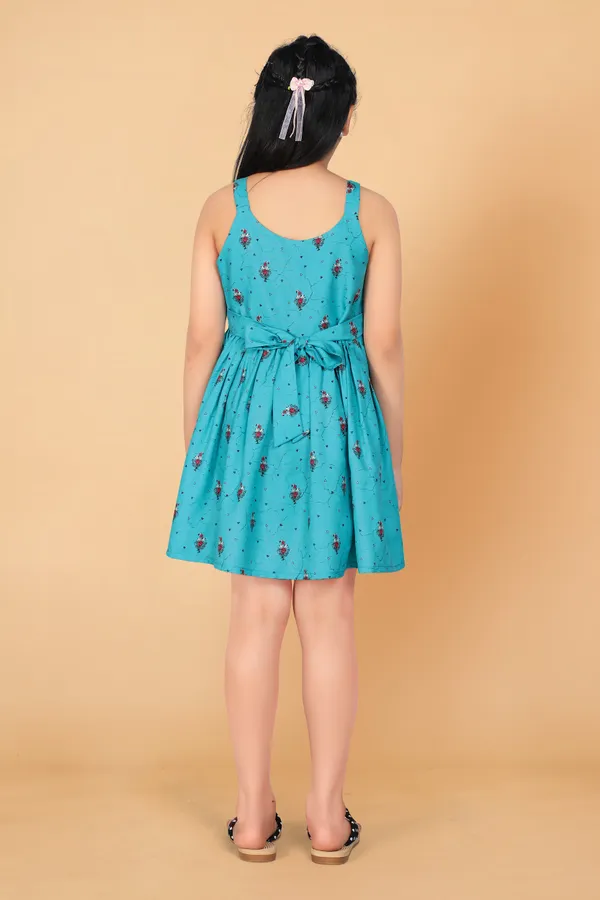 Teal_Blue_Rayon_Above_Knee_Length_Fit_And_Flared_Dresses_For_Girls
