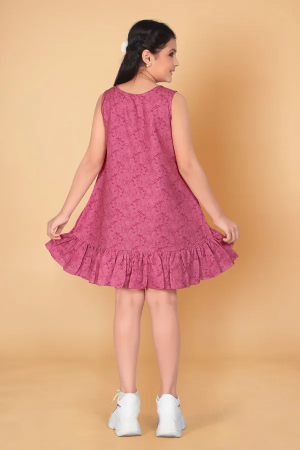 Pink_Poly_Rayon_Knee_Length_Dresses_For_Girls