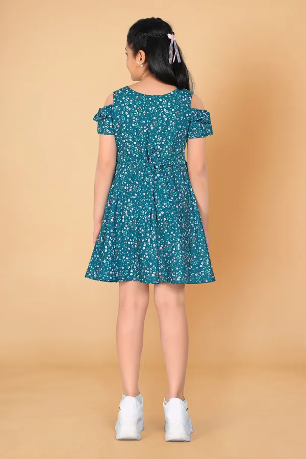 Teal_Blue_Poly_Rayon_Knee_Length_Fit_And_Flared_Dresses_For_Girls