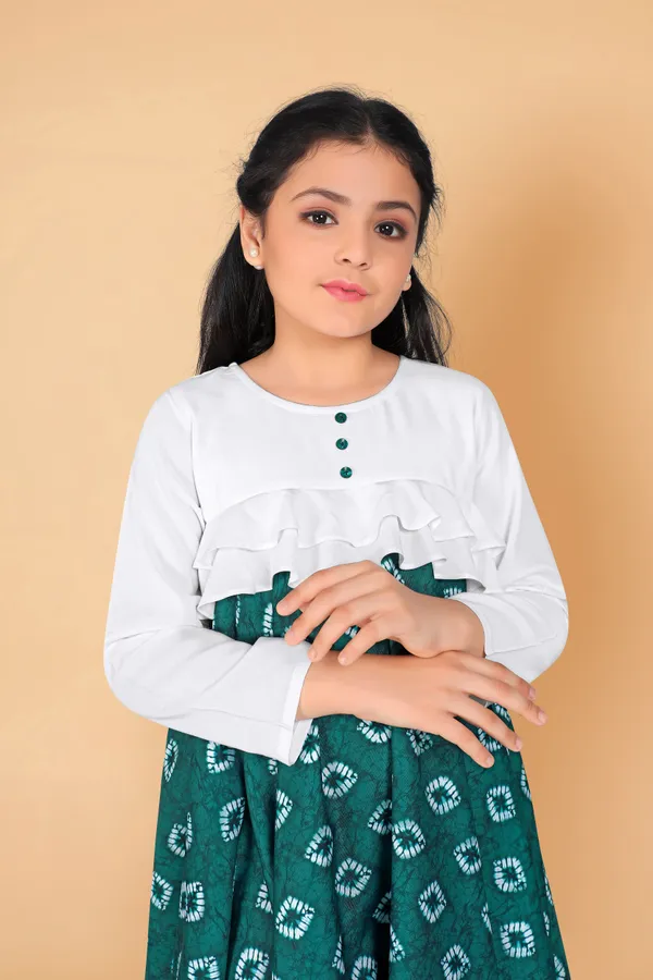 Teal_Green_Poly_Rayon_Knee_Length_Dresses_For_Girls