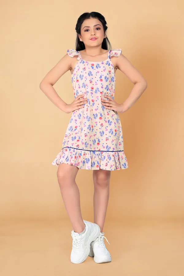 White_Rayon_Blend_Above_Knee_Length_Ruffle_Dresses_For_Girls