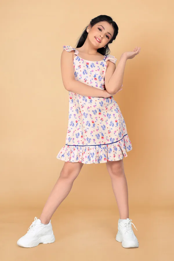 White_Rayon_Blend_Above_Knee_Length_Ruffle_Dresses_For_Girls