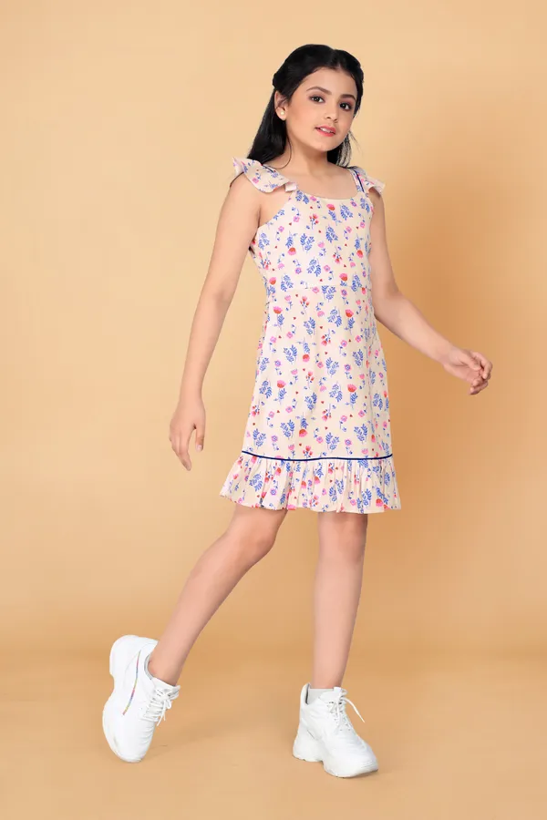 White_Rayon_Blend_Above_Knee_Length_Ruffle_Dresses_For_Girls