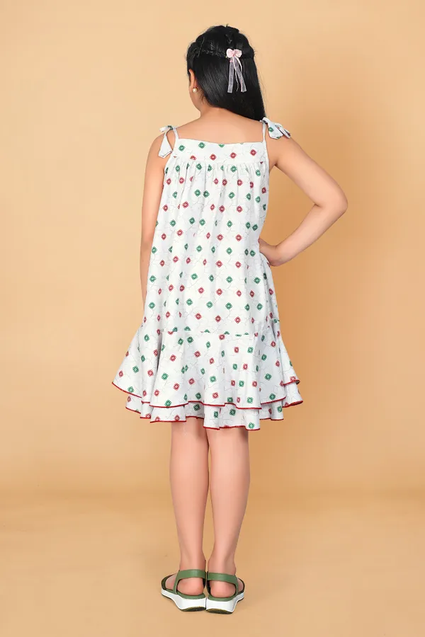 White_Rayon_Above_Knee_Length_Tie-Up_Dresses_For_Girls