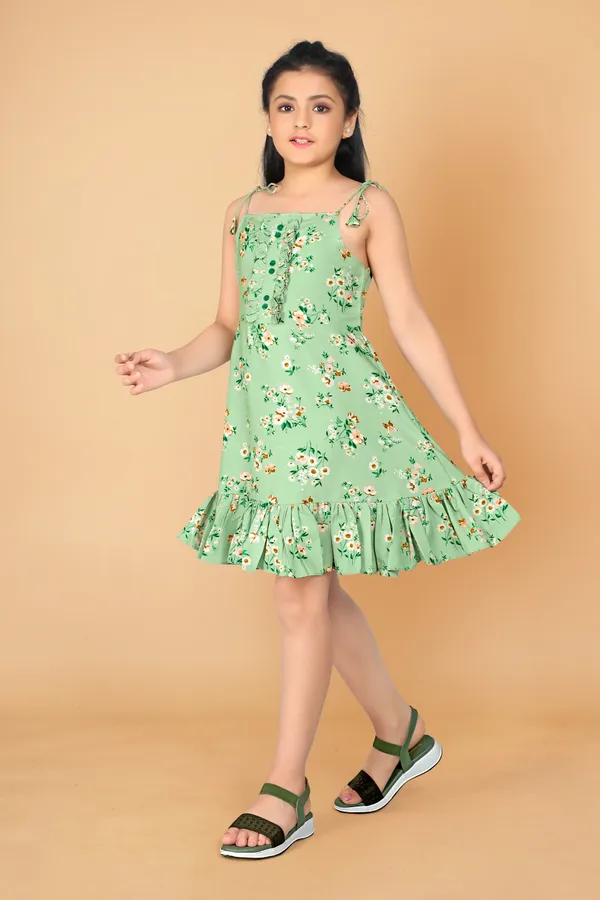 Light_Green_Poly_Rayon_Above_Knee_Length_Dresses_For_Girls