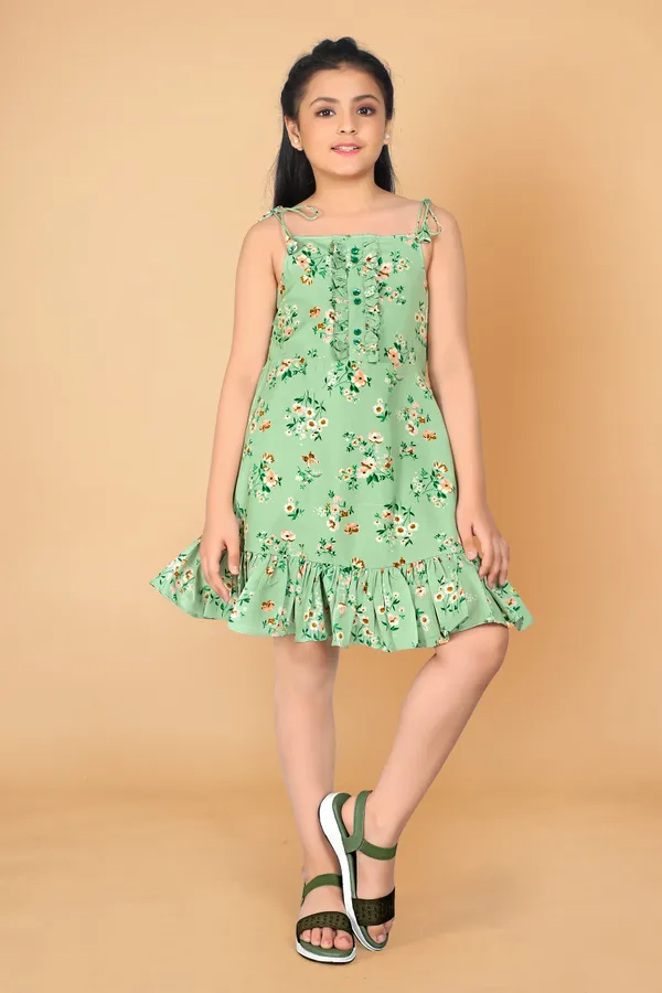Light_Green_Poly_Rayon_Above_Knee_Length_Dresses_For_Girls