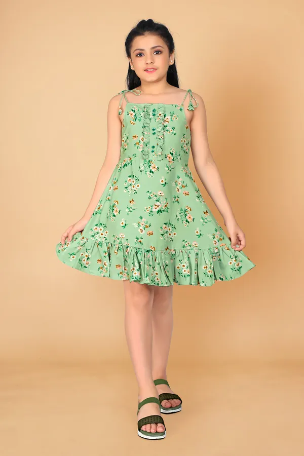 Light_Green_Poly_Rayon_Above_Knee_Length_Dresses_For_Girls