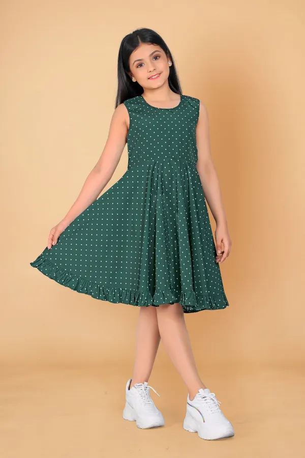 Dark_Green_Polyester_Blend_Knee_Length_Dresses_For_Girls