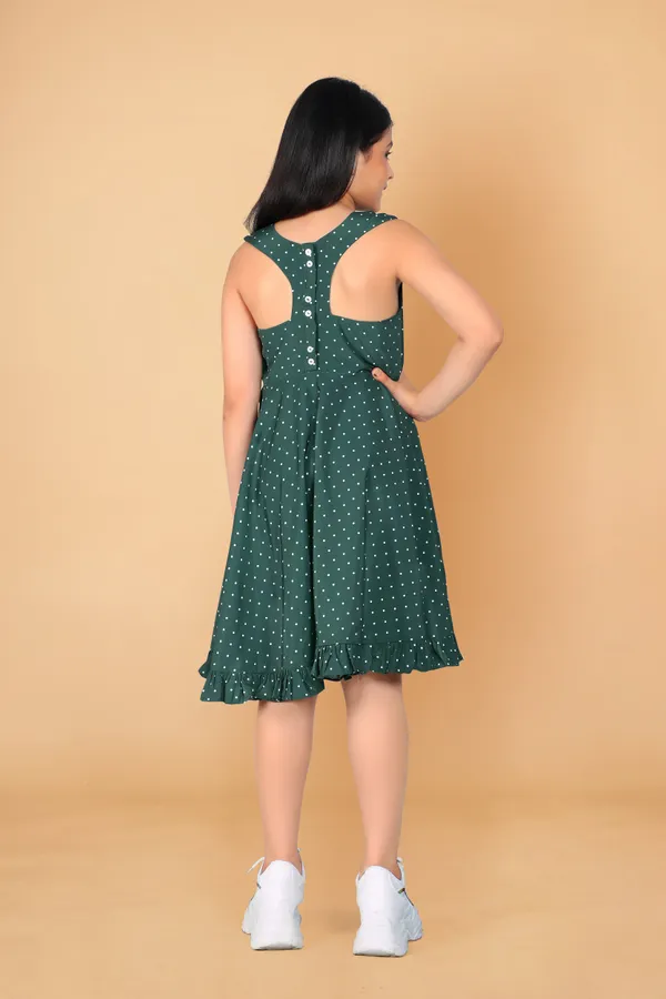 Dark_Green_Polyester_Blend_Knee_Length_Dresses_For_Girls