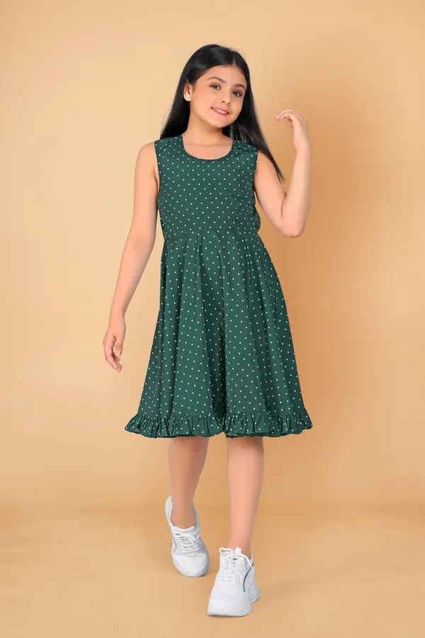 Dark_Green_Polyester_Blend_Knee_Length_Dresses_For_Girls