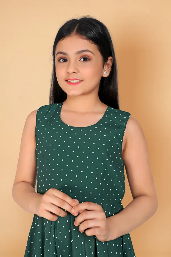 Dark_Green_Polyester_Blend_Knee_Length_Dresses_For_Girls