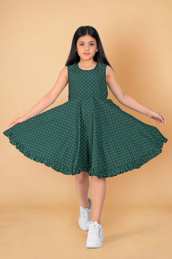 Dark_Green_Polyester_Blend_Knee_Length_Dresses_For_Girls