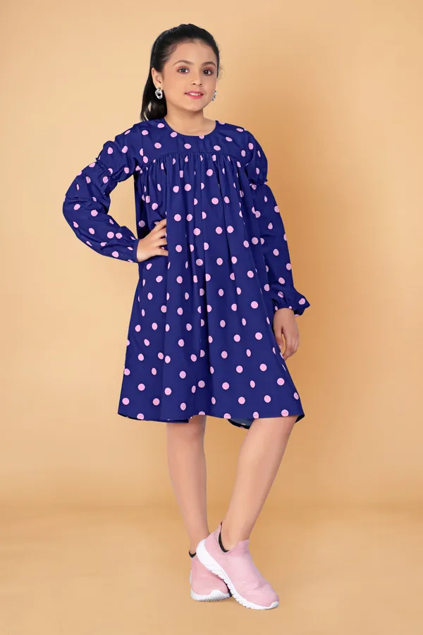 Blue_Polyester_Blend_Flared_Dresses_For_Girls