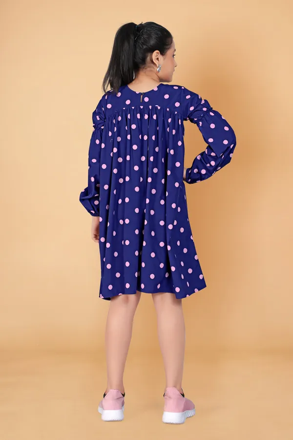 Blue_Polyester_Blend_Flared_Dresses_For_Girls