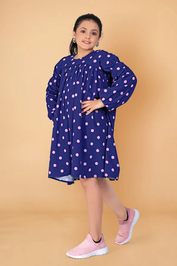 Blue_Polyester_Blend_Flared_Dresses_For_Girls