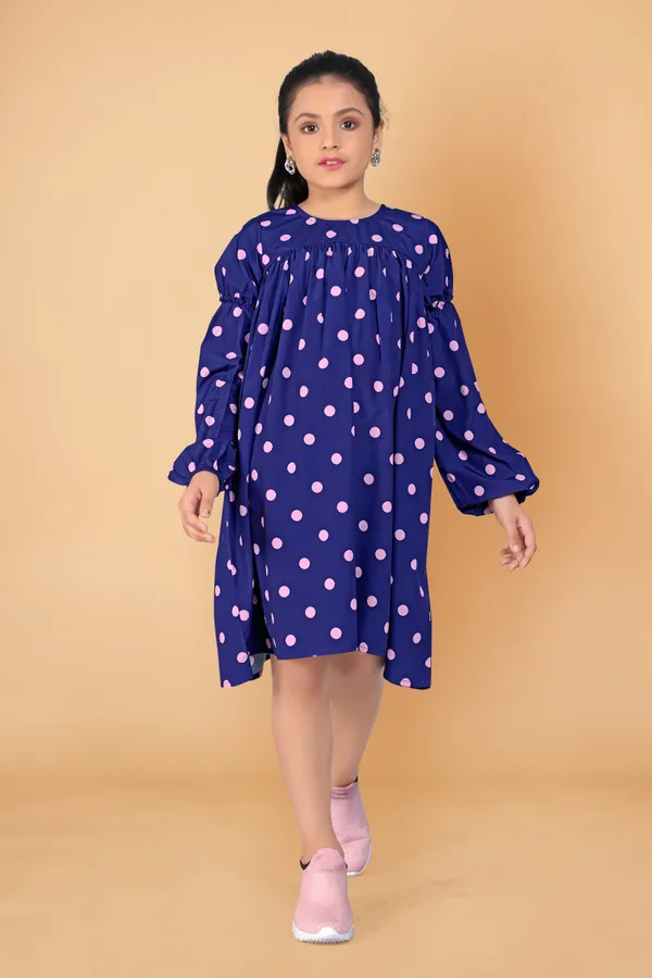 Blue_Polyester_Blend_Flared_Dresses_For_Girls
