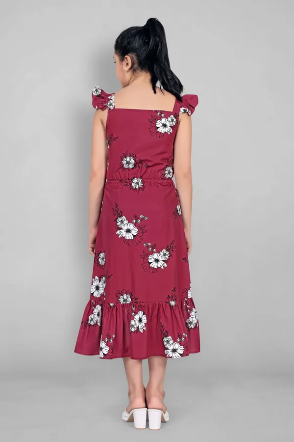 Maroon_Crepe_Calf_Length_Ruffle_Dresses_For_Girls