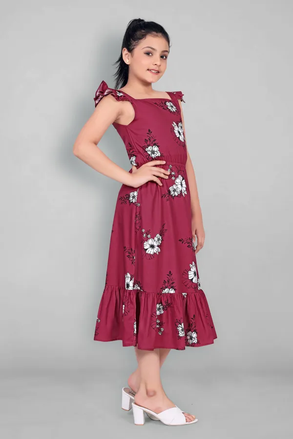 Maroon_Crepe_Calf_Length_Ruffle_Dresses_For_Girls