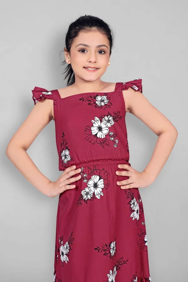 Maroon_Crepe_Calf_Length_Ruffle_Dresses_For_Girls