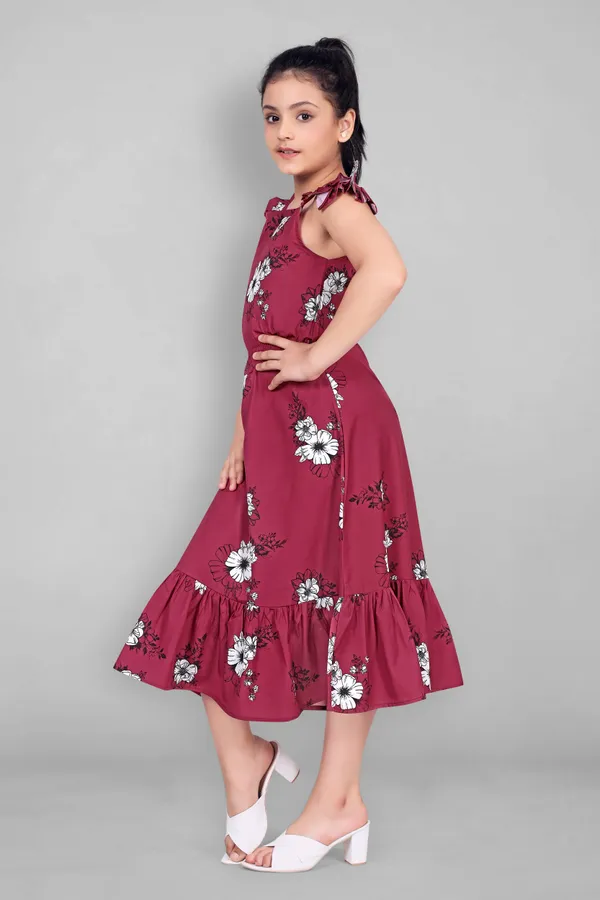 Maroon_Crepe_Calf_Length_Ruffle_Dresses_For_Girls