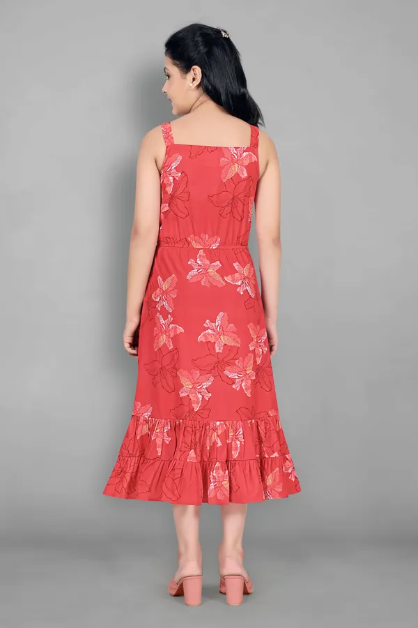 Rust_Crepe_Calf_Length_Tiered_Dresses_For_Girls