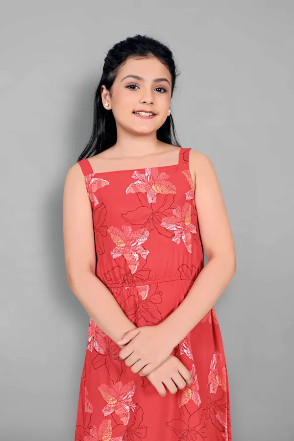 Rust_Crepe_Calf_Length_Tiered_Dresses_For_Girls