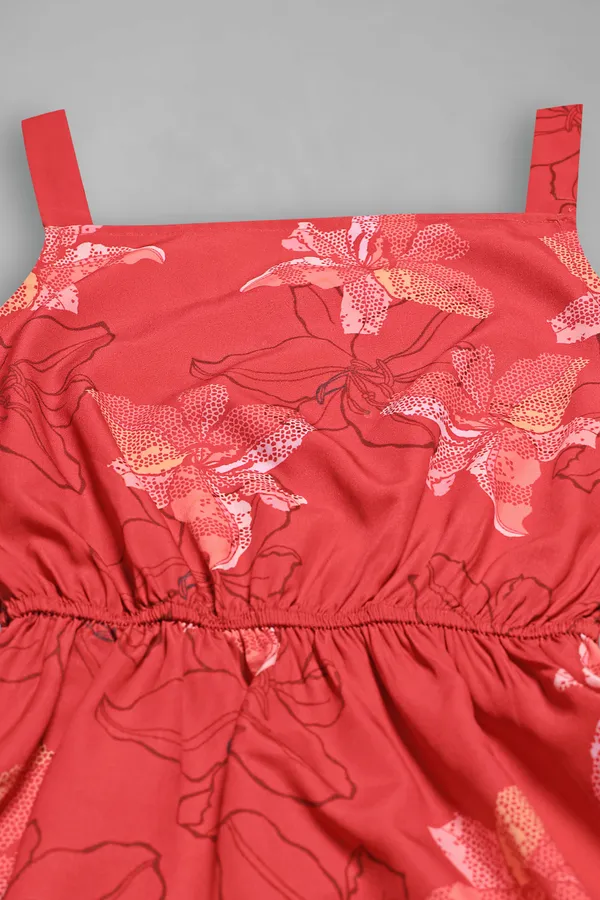 Rust_Crepe_Calf_Length_Tiered_Dresses_For_Girls