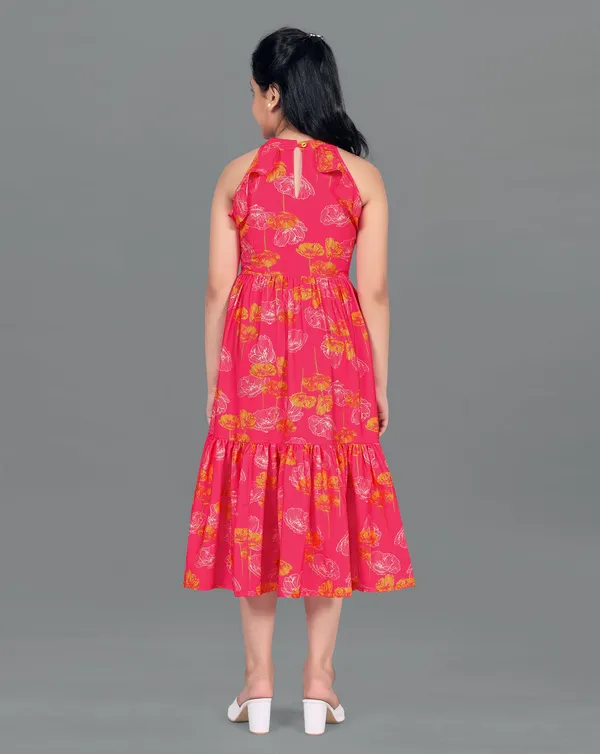 Pink_American_Crepe_Calf_Length_Ruffled_Dresses_For_Girls