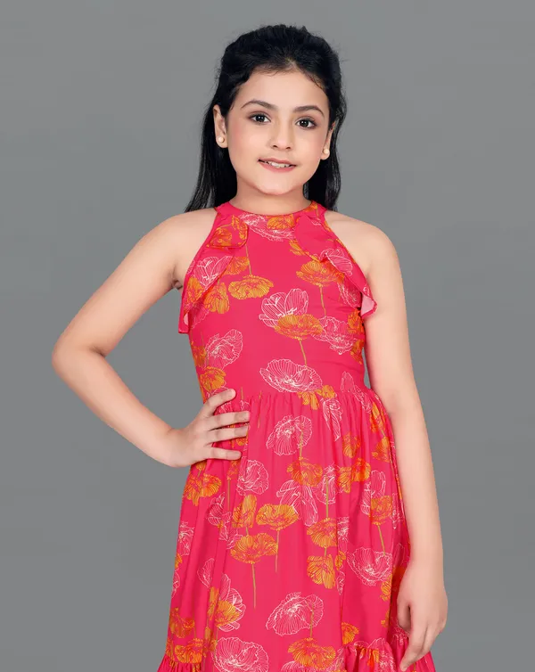 Pink_American_Crepe_Calf_Length_Ruffled_Dresses_For_Girls