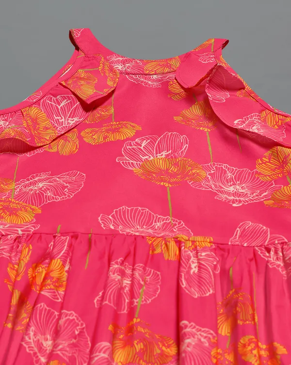 Pink_American_Crepe_Calf_Length_Ruffled_Dresses_For_Girls