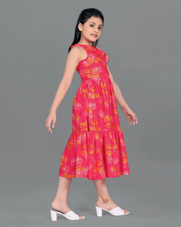 Pink_American_Crepe_Calf_Length_Ruffled_Dresses_For_Girls
