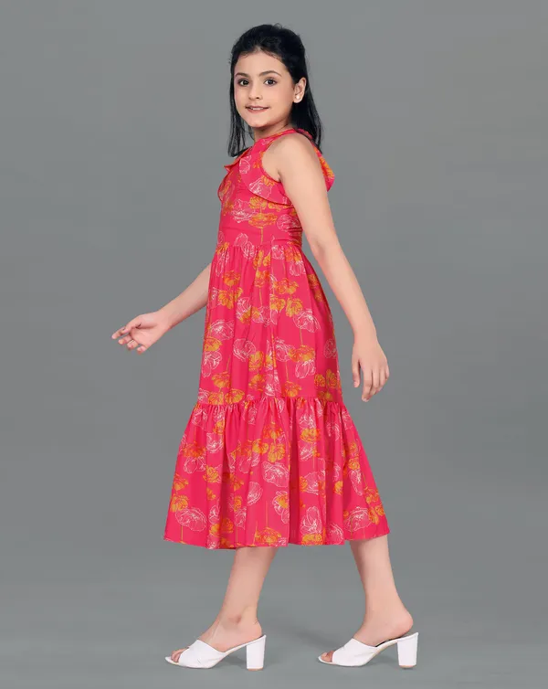 Pink_American_Crepe_Calf_Length_Ruffled_Dresses_For_Girls