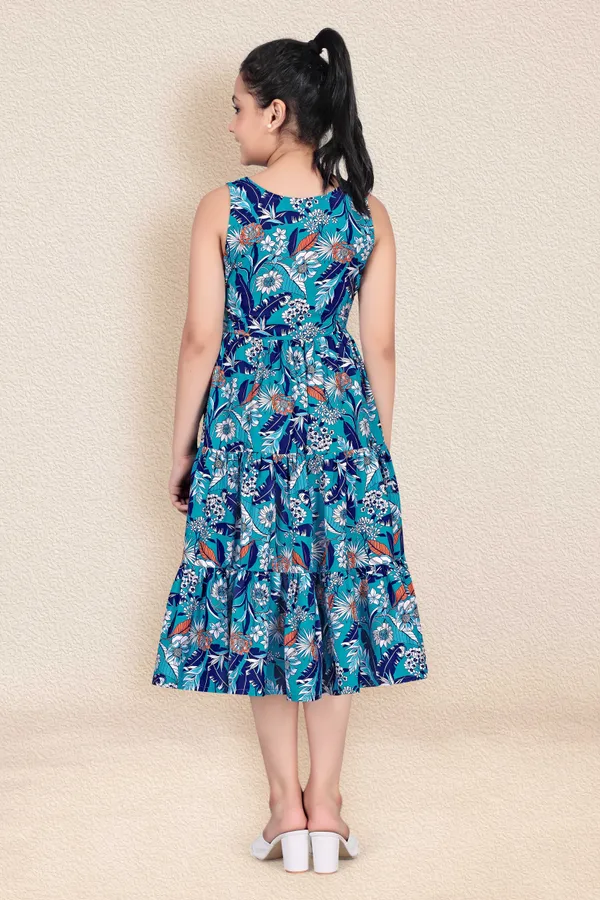Blue_Crepe_Calf_Length_Tiered_Dresses_For_Girls