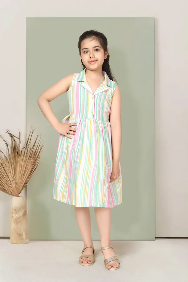 Multicolor_Striped_Printed_Fit_And_Flare_Dress_For_Girls