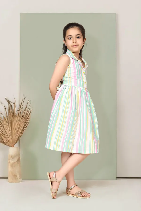Multicolor_Striped_Printed_Fit_And_Flare_Dress_For_Girls