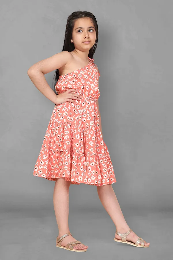 Peach_One_Shoulder_Floral_Dress_For_Girls