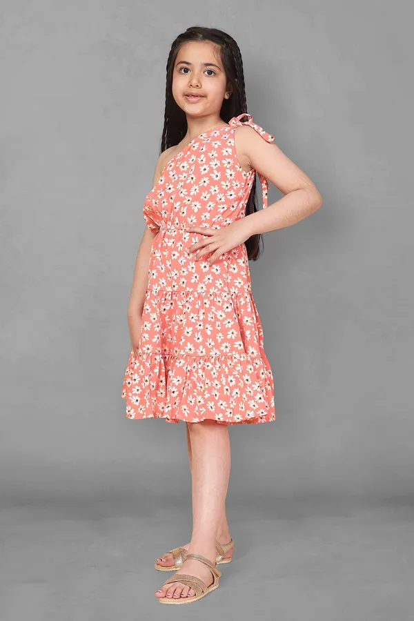 Peach_One_Shoulder_Floral_Dress_For_Girls