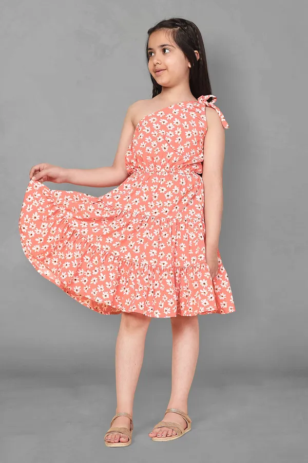 Peach_One_Shoulder_Floral_Dress_For_Girls