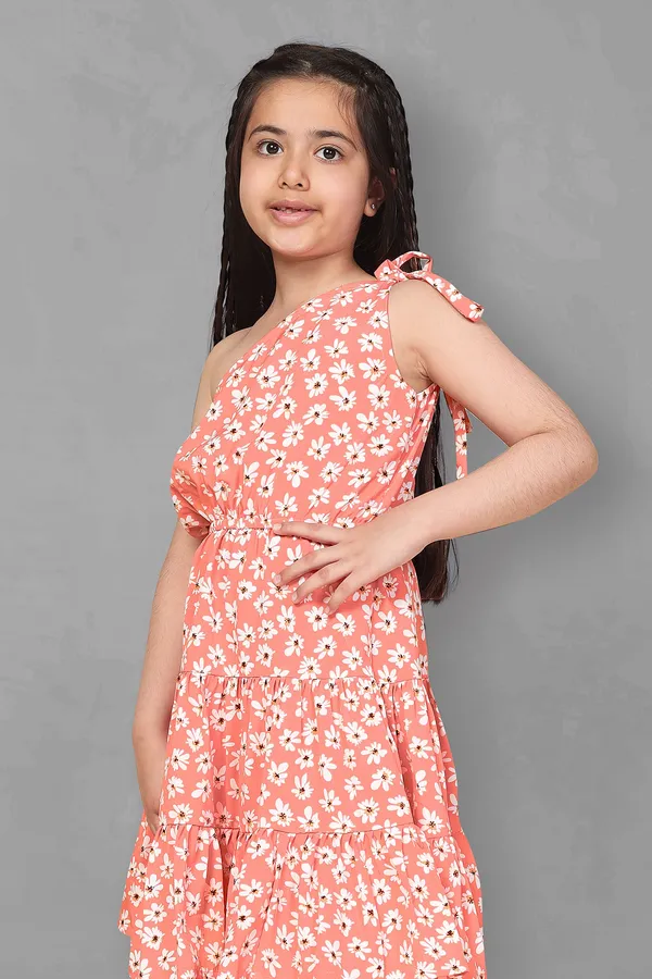 Peach_One_Shoulder_Floral_Dress_For_Girls