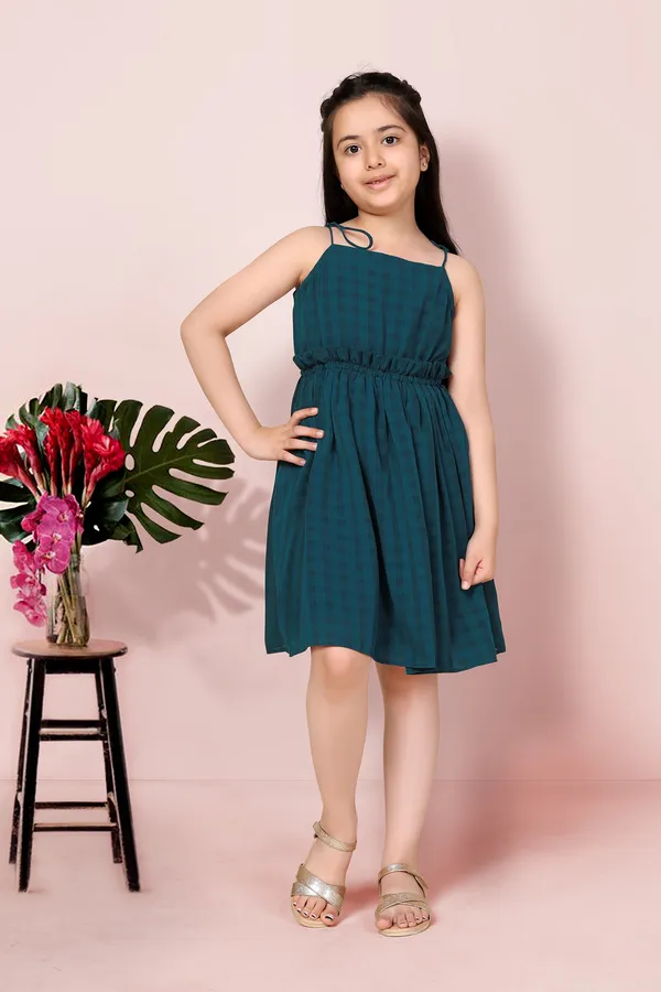 Teal_Blue_Checked_Fit_And_Flare_Dress_For_Girls