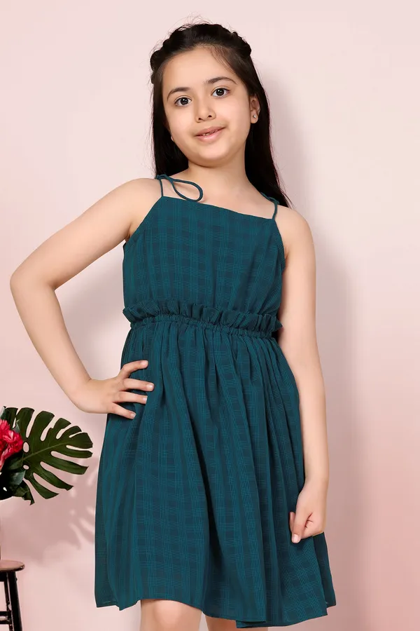 Teal_Blue_Checked_Fit_And_Flare_Dress_For_Girls