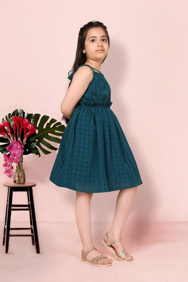 Teal_Blue_Checked_Fit_And_Flare_Dress_For_Girls