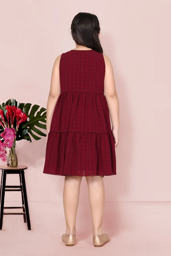 Maroon_Checked_Tiered_Dress_For_Girls